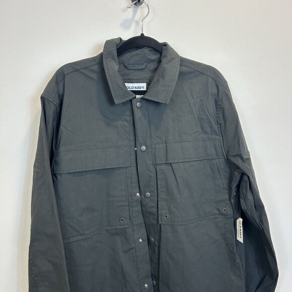 NWT Old Navy Mens Poplin Workwear Shacket Dark Gray Size Large - Picture 2 of 10